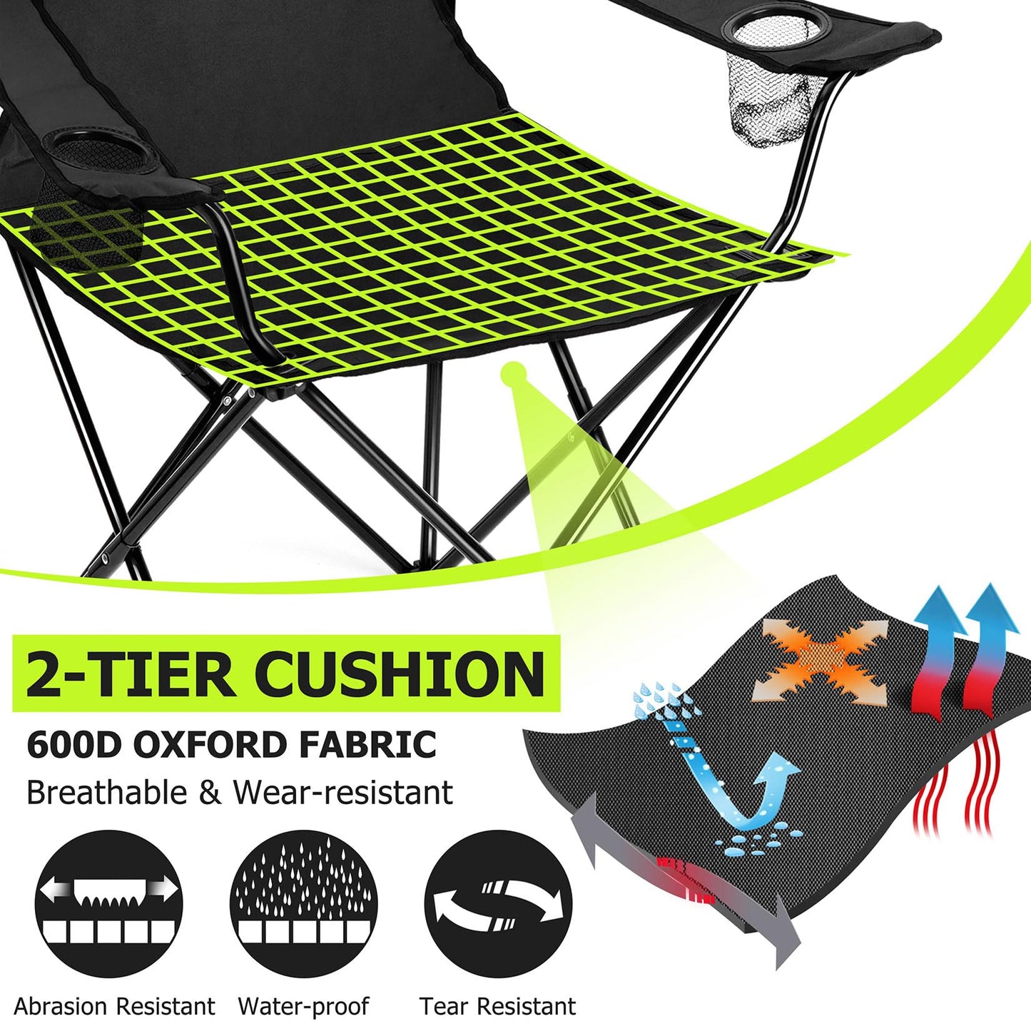 Joyfair Camping Chairs & Table Set(2 Chairs + 1 Table), Heavy Duty Portable Outdoor Lawn Large Folding Chair for Adults, Ideal for Backpacking Fishing Hiking, Carry Bag & Cup Holder (Black Chair)