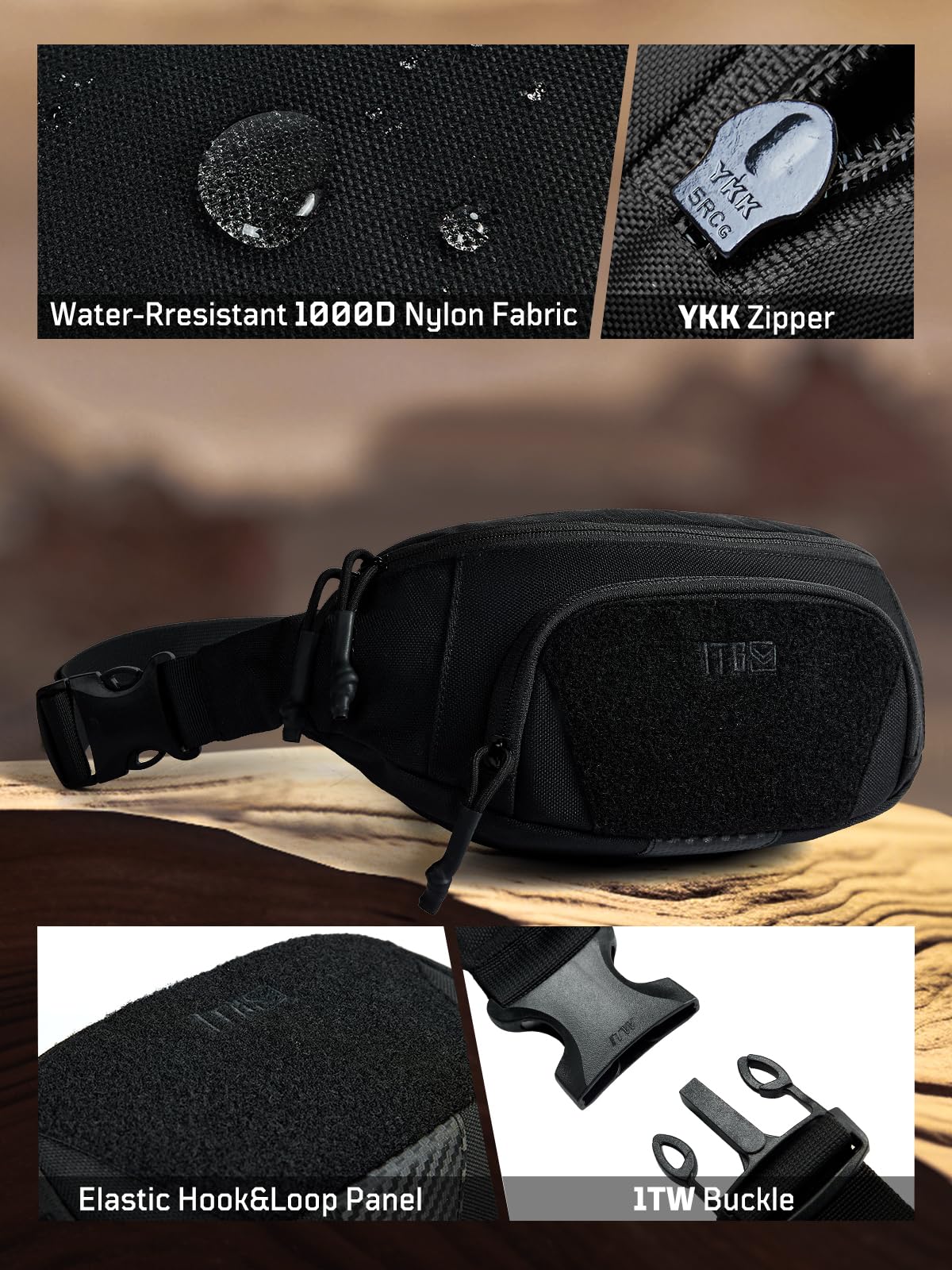 1TG Sling Bag for Men, Fanny Pack Waist Bag for Men Women Crossbody Bag Waist Pack Tactical Fanny Pack for Hiking Running Hunting Fitness Yoga Dog Walking Travel
