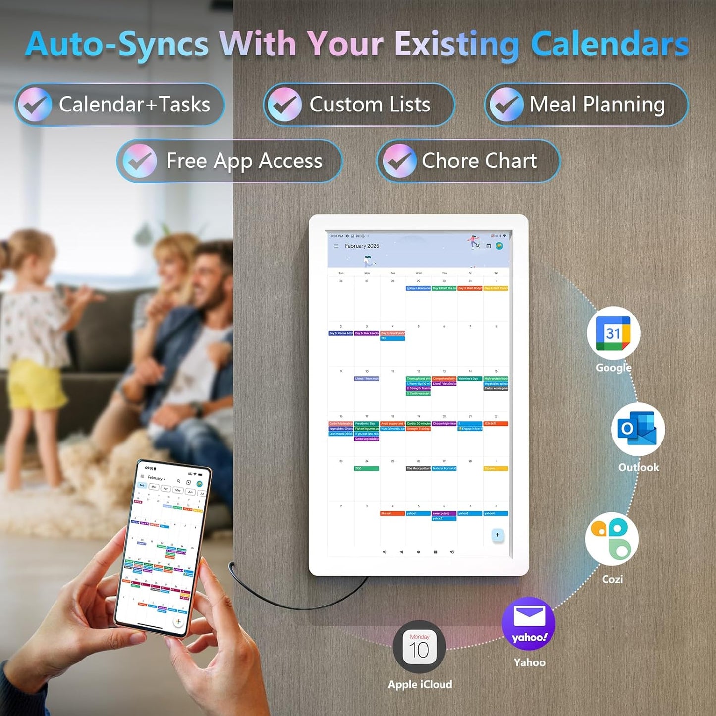 2th 5GWiFi 15.6 Inch Digital Calendar,Android 11 (4Ram 64Rom),Smart Weekly and Monthly Planner 1920 * 1080P IPS Touchscreen Wall and Desk Calendar for Family Schedules,Support Play Store,Youtube
