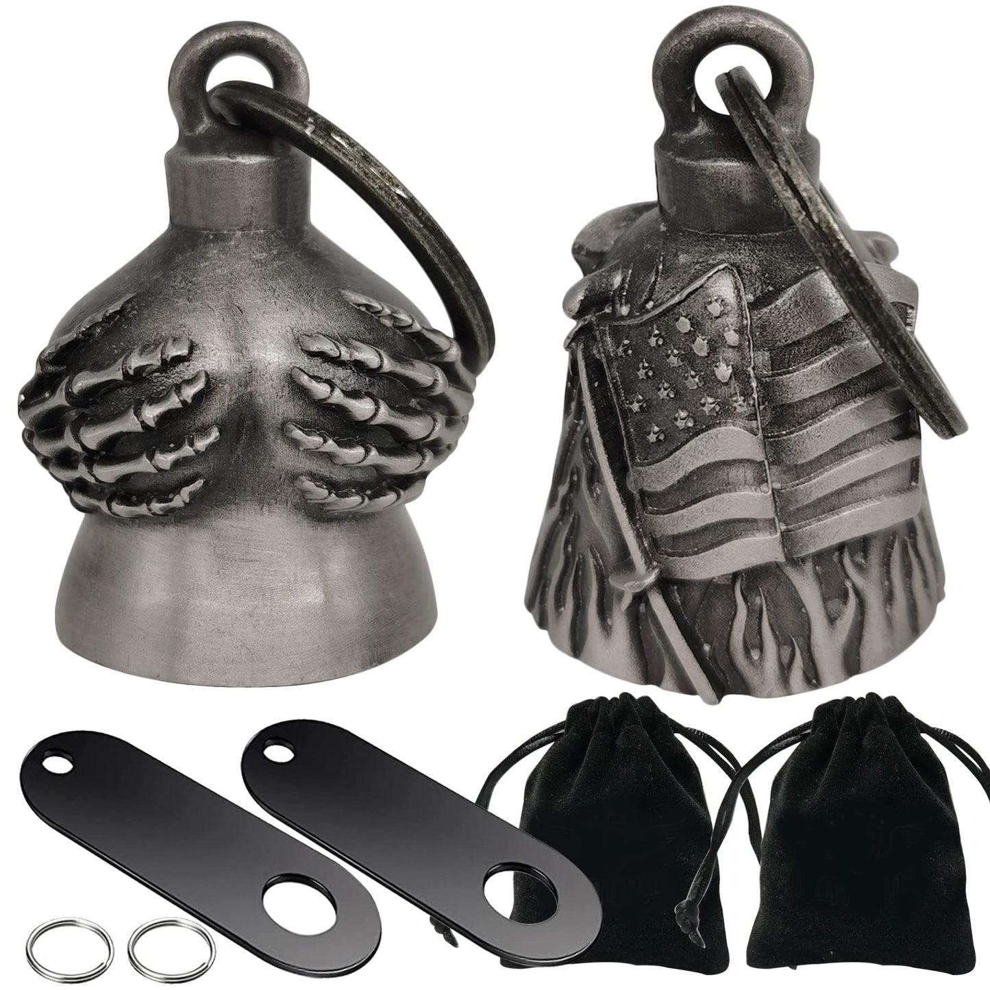 Dream Apparel 2 Pack Motorcycle Bells Guardian Angel for Biker Rider Men Women with Hangers, Ride Riding Accessories Drive Away Gremlins Spirit Bell for Good Luck, Motorcycle Gift Charm