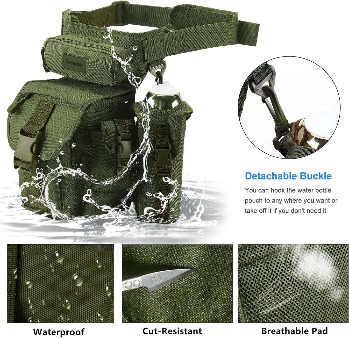 Jueachy Drop Leg Bag for Men Tactical Metal Detecting Thigh Pack with Water Bottle Pouch