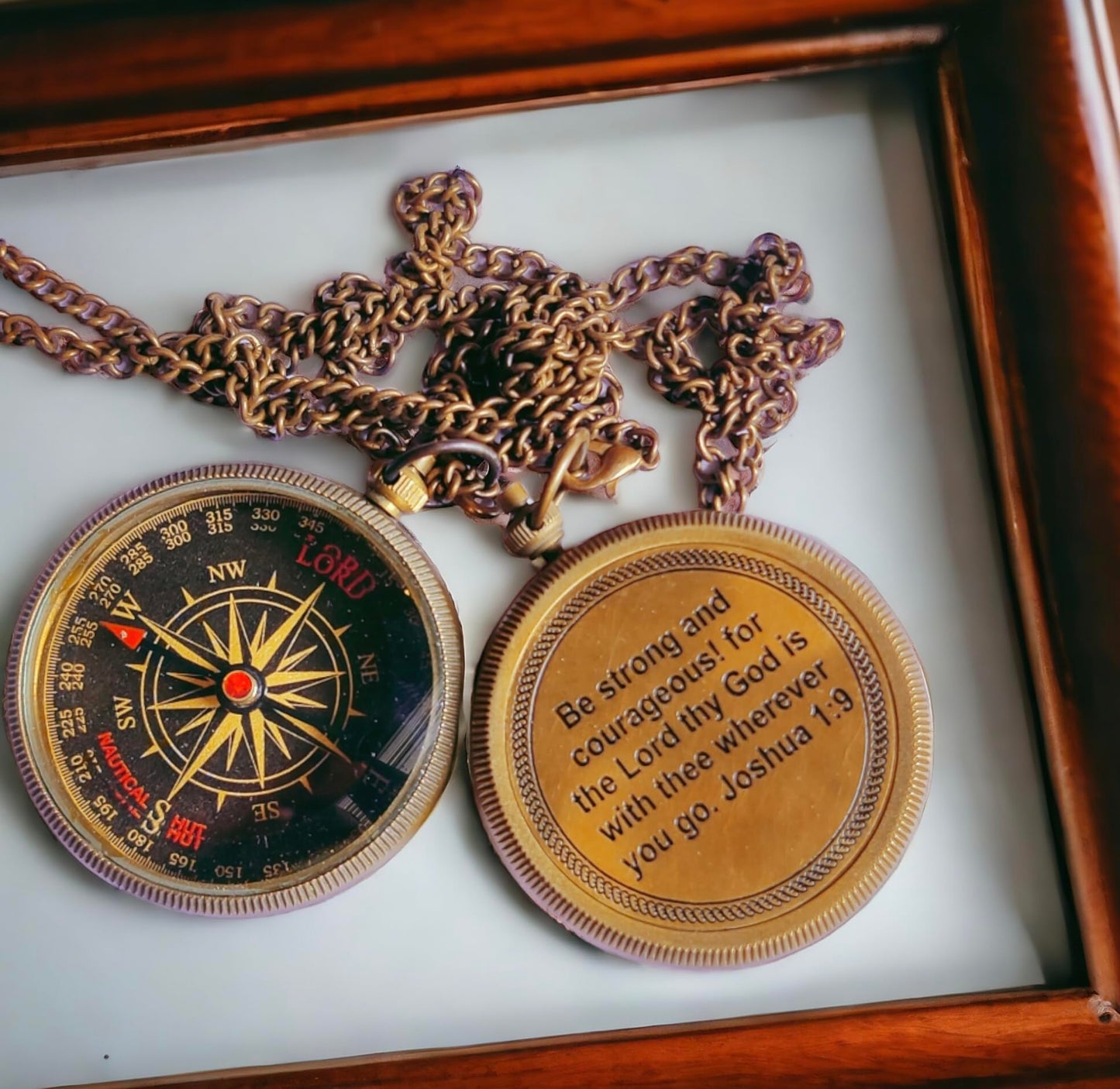 2023 Solid Brass Directional Magnetic Compass Antique Nautical Vintage Quote Engraved with Scripture Jeremiah 29:11 & Joshua 1:9, Baptism Gifts with Rosewood Case & Leather case for Son, Father