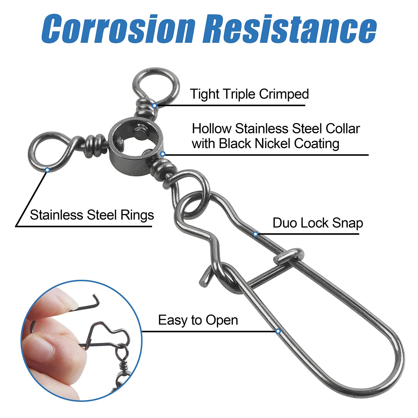 AGOOL Fishing 3 Way Swivel Snaps - 30pcs T-Turn Fishing Swivels Triple Swivels Cross Line Duo Lock Snap Swivels Fishing Lure Connectors Fishing Tackle for Trolling Catfish Rig Saltwater Freshwater