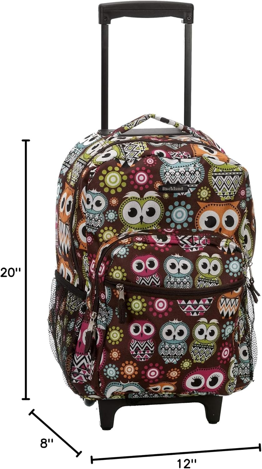 17-Inch Owl Rolling Backpack with Double Handles - Durable & Stylish Travel Bag