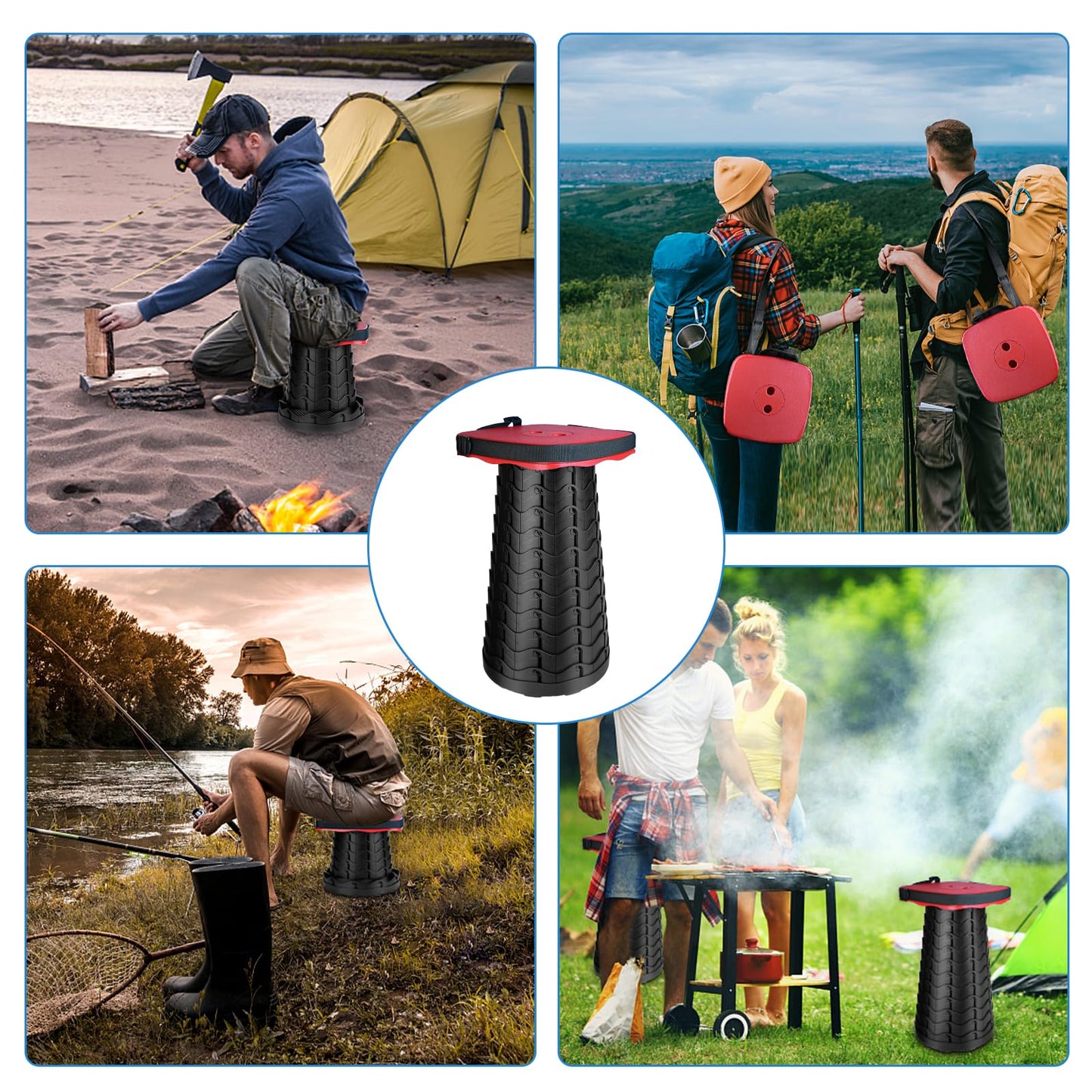 ZTMT Upgraded Square Folding Stool, Max Load Capacity 485lbs, Portable Collapsible Stool Seat, Telescoping Foldable Stool, Retractable Stool for Adult Camping Fishing Outdoor BBQ