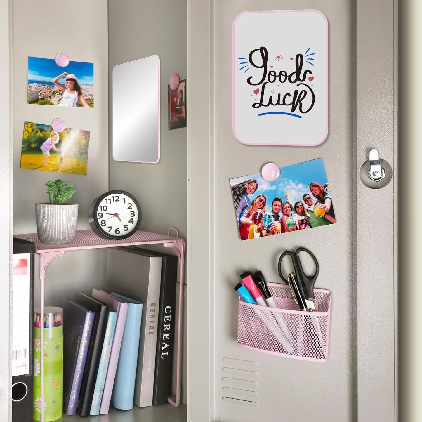 11 PCS Locker Accessories Kit Pink Locker Organizer Decorations Supplies Includes Folding Shelf, Magnetic Mirror & Whiteboard, Pen Holder, Dry Erase Markers, Magnets, Back to School Essentials