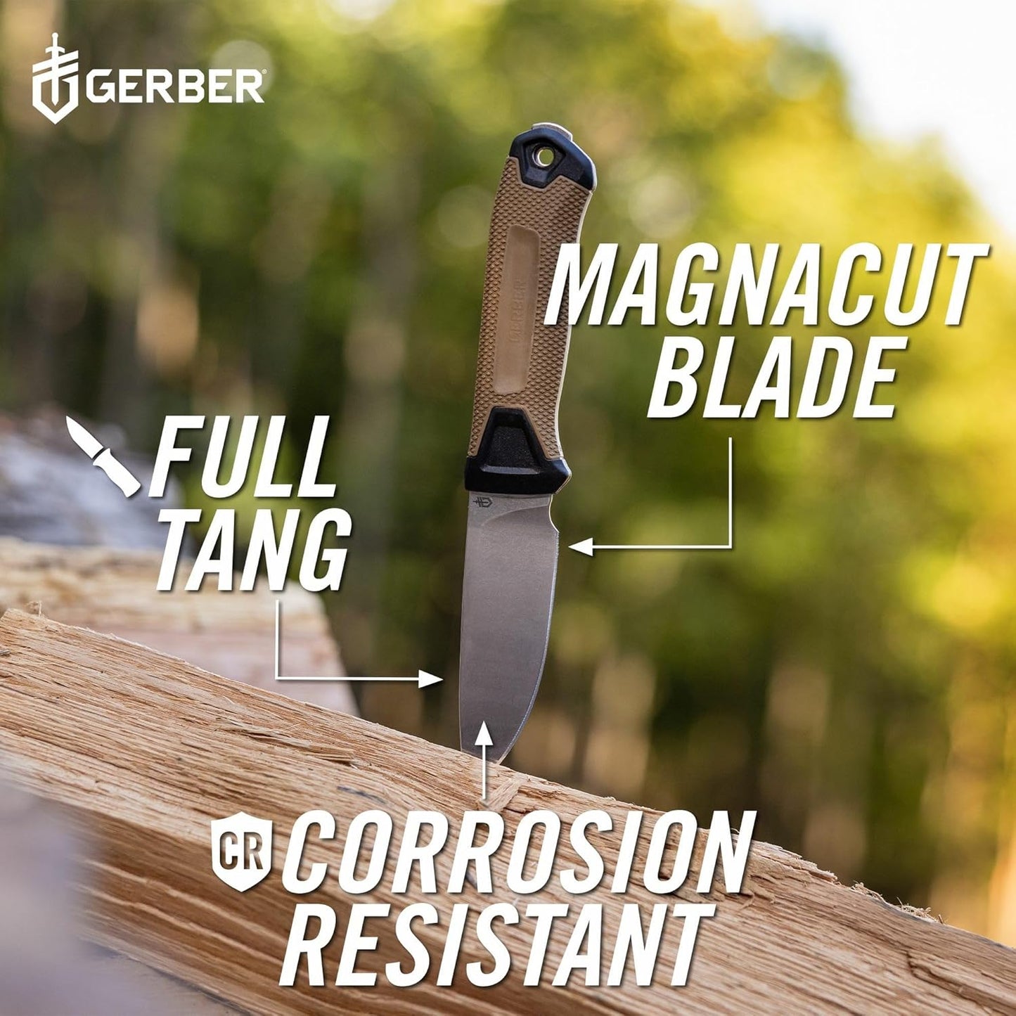 Gerber Gear StrongArm Knife - Fixed Blade - Tactical Knife for Survival Gear - Full Tang, 420HC Steel Blade - Camping Survival Knife - Made in USA - Plain edge, Coyote Brown