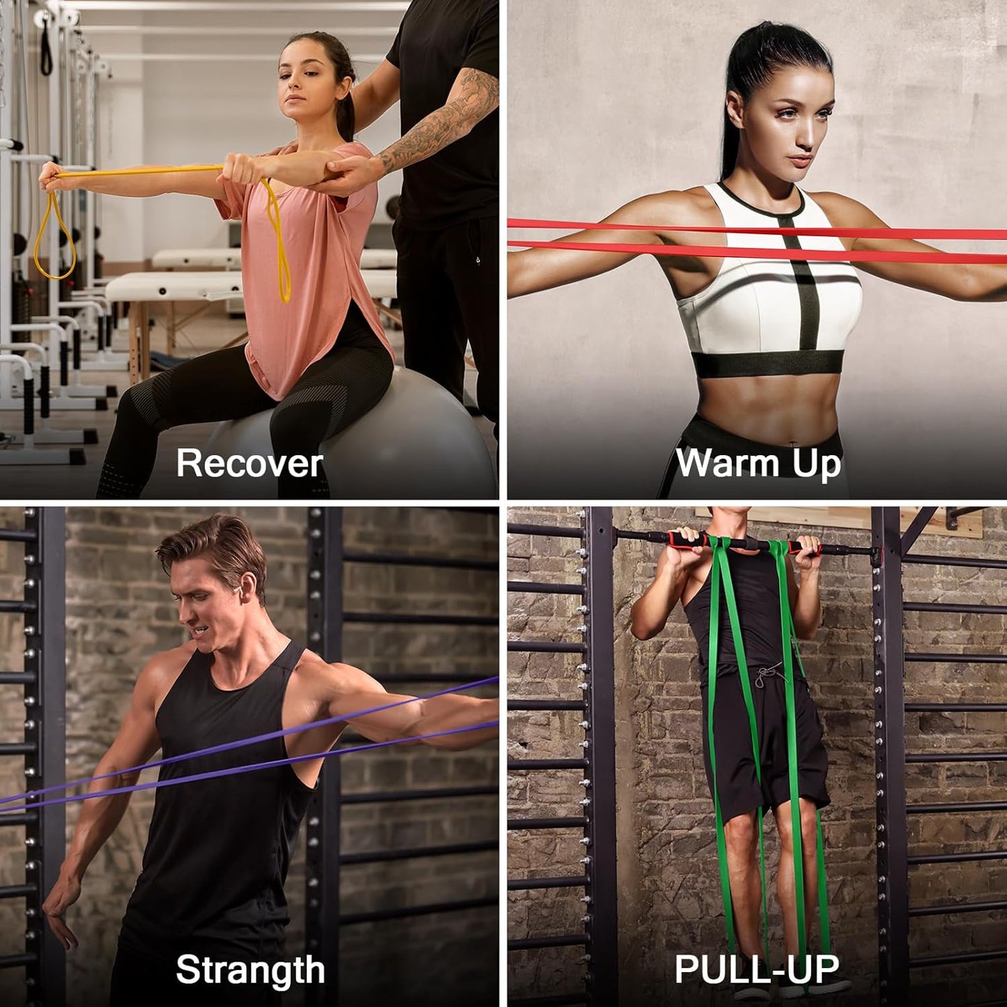 Odoland 5 Packs Pull Up Assist Bands, Pull Up Straps, Resistance Bands with Door Anchor and Handles, Stretch Mobility, Powerlifting and Extra Durable Exercise Bands with eGuide