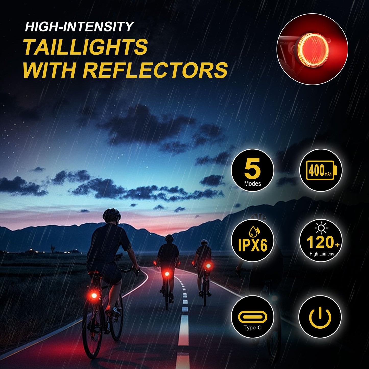 2025 New Brake Sensing Bike Tail Light, Ultra Bright IPX6 Waterproof Bicycle Rear Cycling Safety Flashlight Type C USB Rechargeable, 5 Light Modes for Adults Kids Men Women Road Mountain Accessories