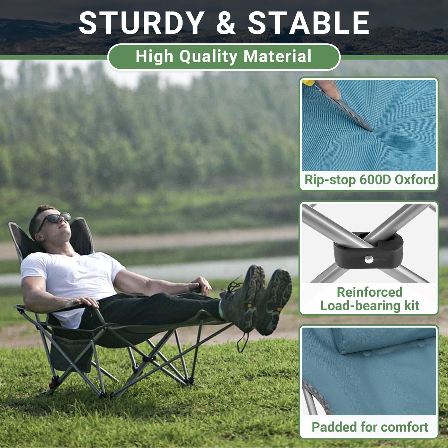 #WEJOY 2-in-1 Camping Chair Reclining, Lightweight Folding Camping Chair with Adjustable Backrest & Footrest, Camping Lounge Chair with Headrest, Cup Holder, Storage Bag, for Beach, Lawn, Concert