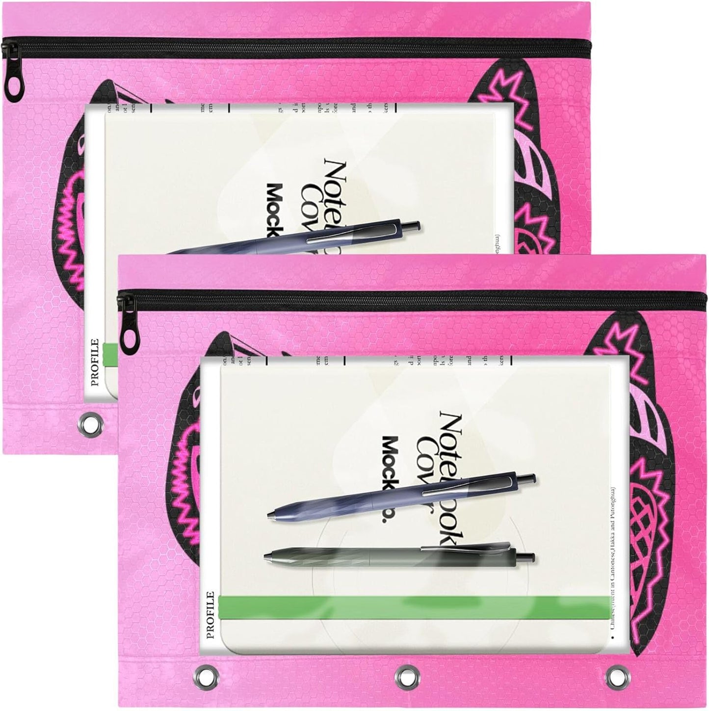 Largemouth Bass Fish 2 Pack 3 Ring Binder Pocket A4 Size Binder Pouches Clear PVC Loose Leaf Folder Sleeves Storage Bags for Files, Documents