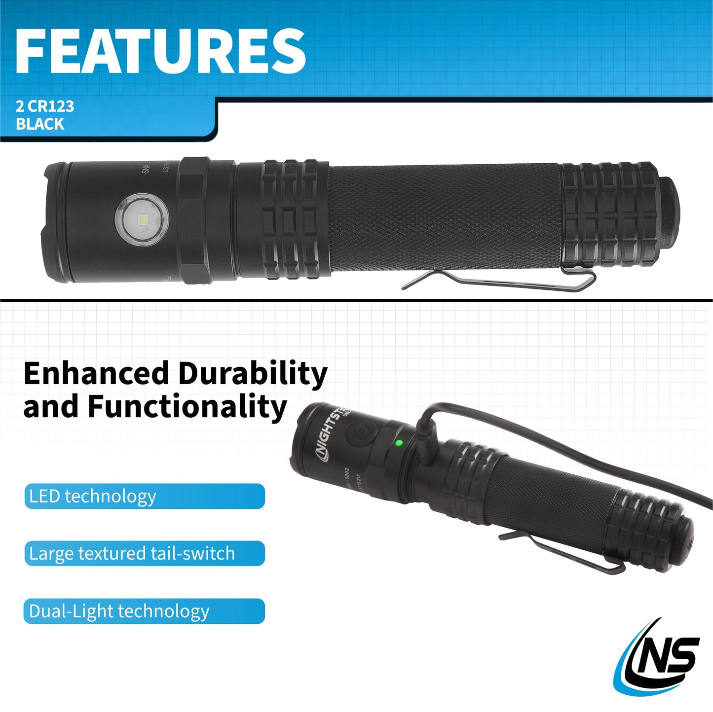 Nightstick USB-588XL Metal USB Dual-Light Tactical Flashlight - White Spot - White Flood - Li-Ion - Black