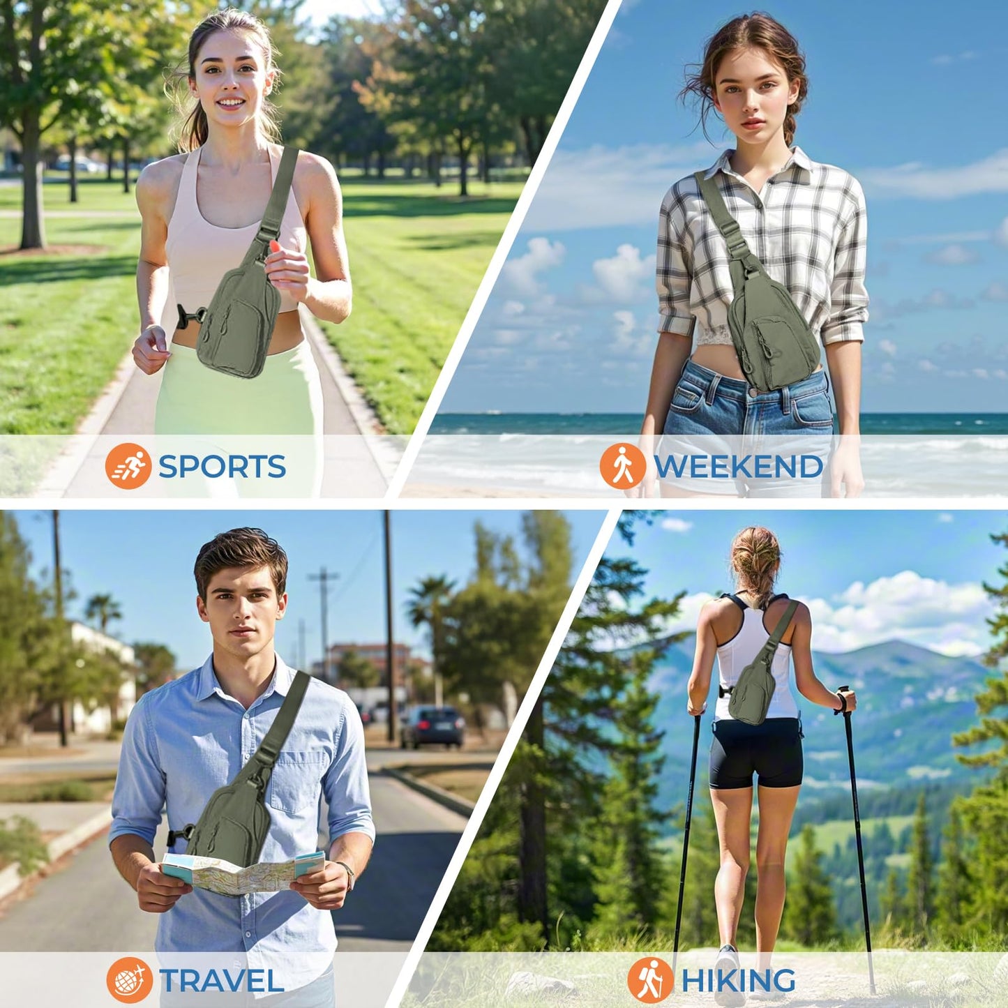 FREE ROCK Small Crossbody Bag For Women Mini Nylon Sling Bag Cross Body Bag Chest Bag For Outdoors Hiking Traveling (Green)