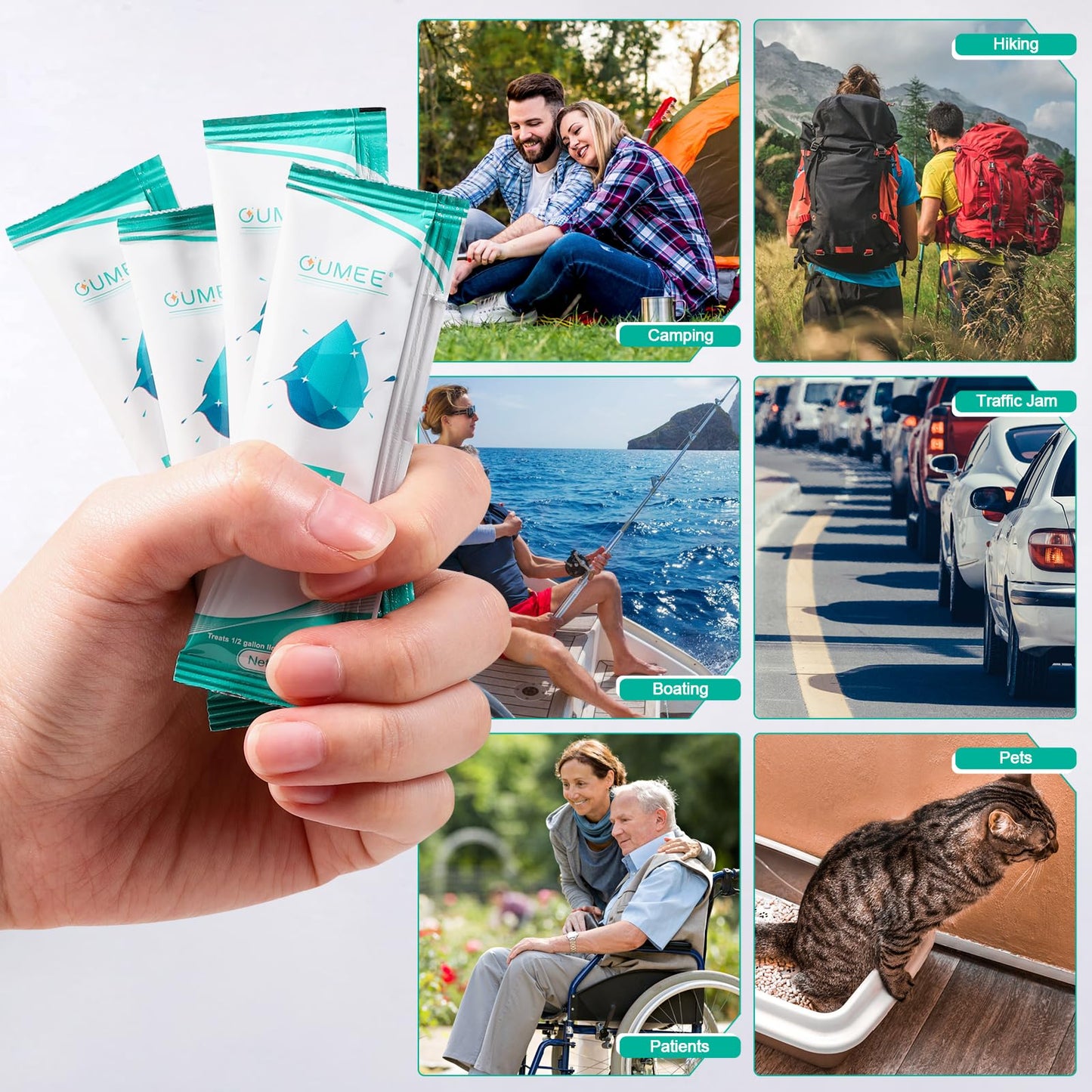 OUMEE 30 PACK Poo Gel for Portable Toilet, Camping Toilet Powder for Potty Bags, Eco Absorbent Gel, Portable Toilet Gel Packets for Outdoor Recreation Camping Supplies (30)