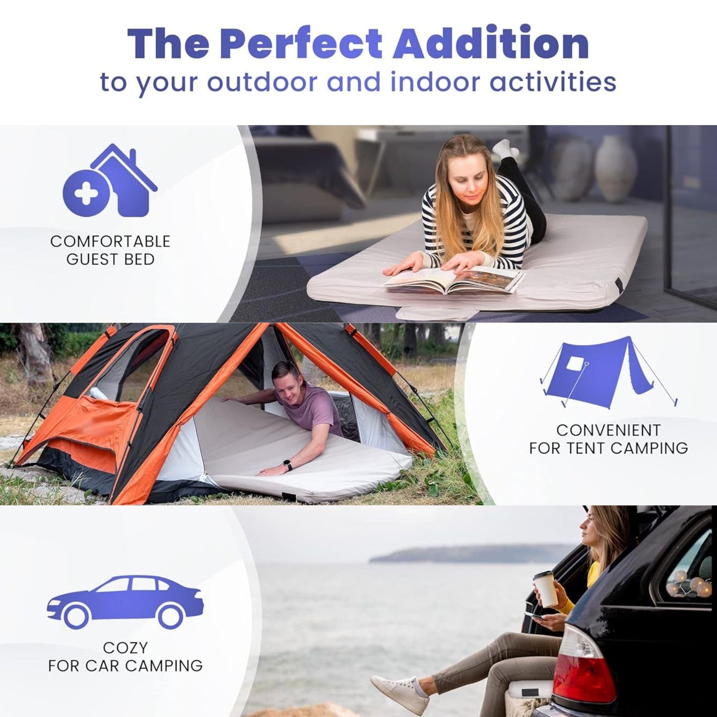 Matrix Cell 4 inch Queen Memory Foam Floor Mattress Pad, Roll Up Mattress, Guest Floor Mattress for Adults, Roll Away Bed for Sleepover, Sleeping Mat, Cot Mattress Pad, Heavy Duty Travel Cot