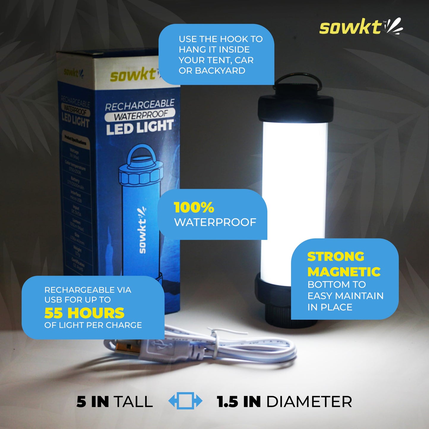SOWKT Waterproof Cooler Light - 55 Hours of Light on One Charge - Rechargeable LED Light - Cooler Accessories Compatible with YETI, RTIC, ORCA, and more! Great for Camping, Fishing, Parties & Hunting!