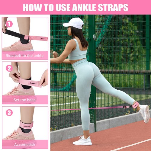Resistance Bands with Cuffs, Resistance Bands, Ankle Bands for Working Out, Exercise Bands with Handles for Working Out, Fitness Bands for Women, Workout Equipment for Home Gym