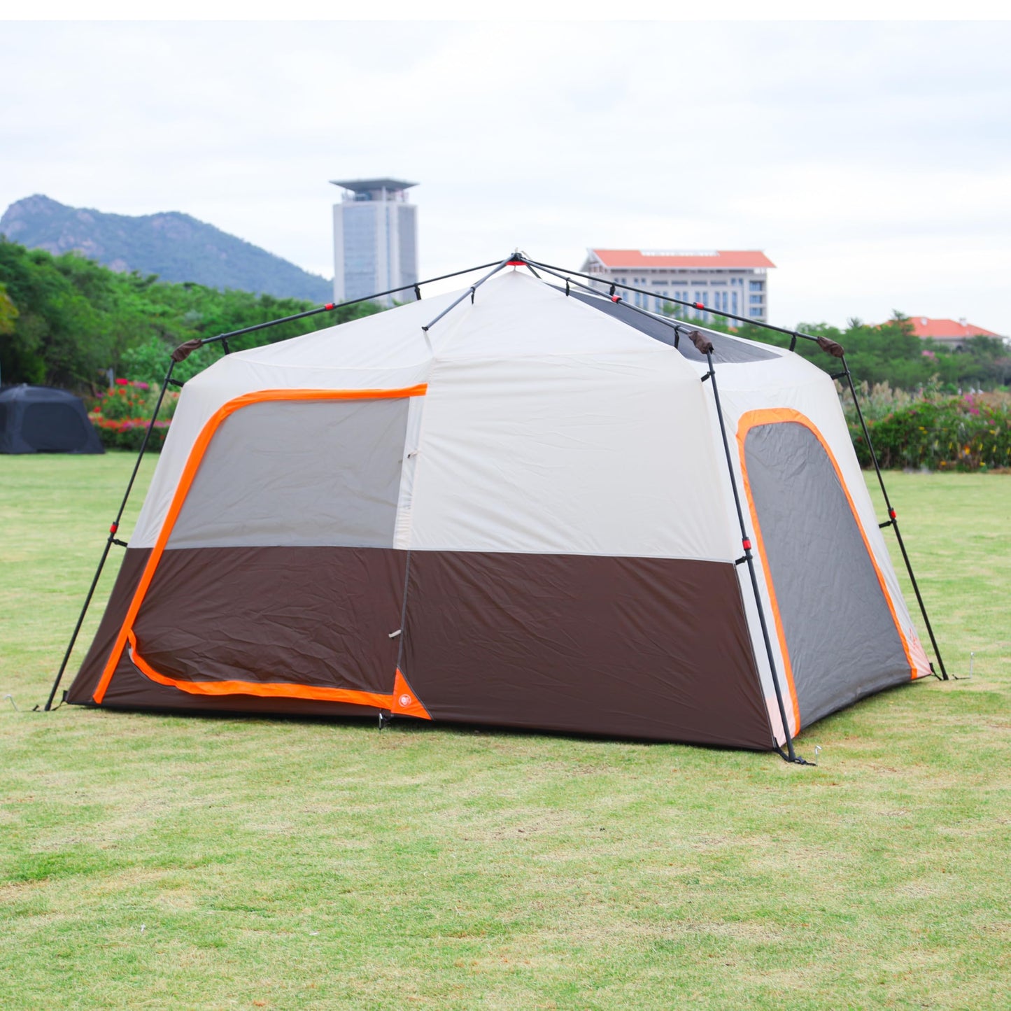 KTT Instant Tent 6 Person(B),Large Family Cabin Tents,Automatic Tent Build Quickly in 60S,2 Rooms,2 Top Windows,3 Doors and 3 Windows with Mesh,Waterproof,Big Tents for Outdoor,Picnic,Camping(Brown)