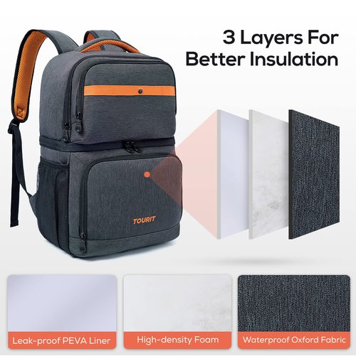 TOURIT Backpack Cooler with Double Decks with Reusable Ice Packs for Coolers Long Lasting