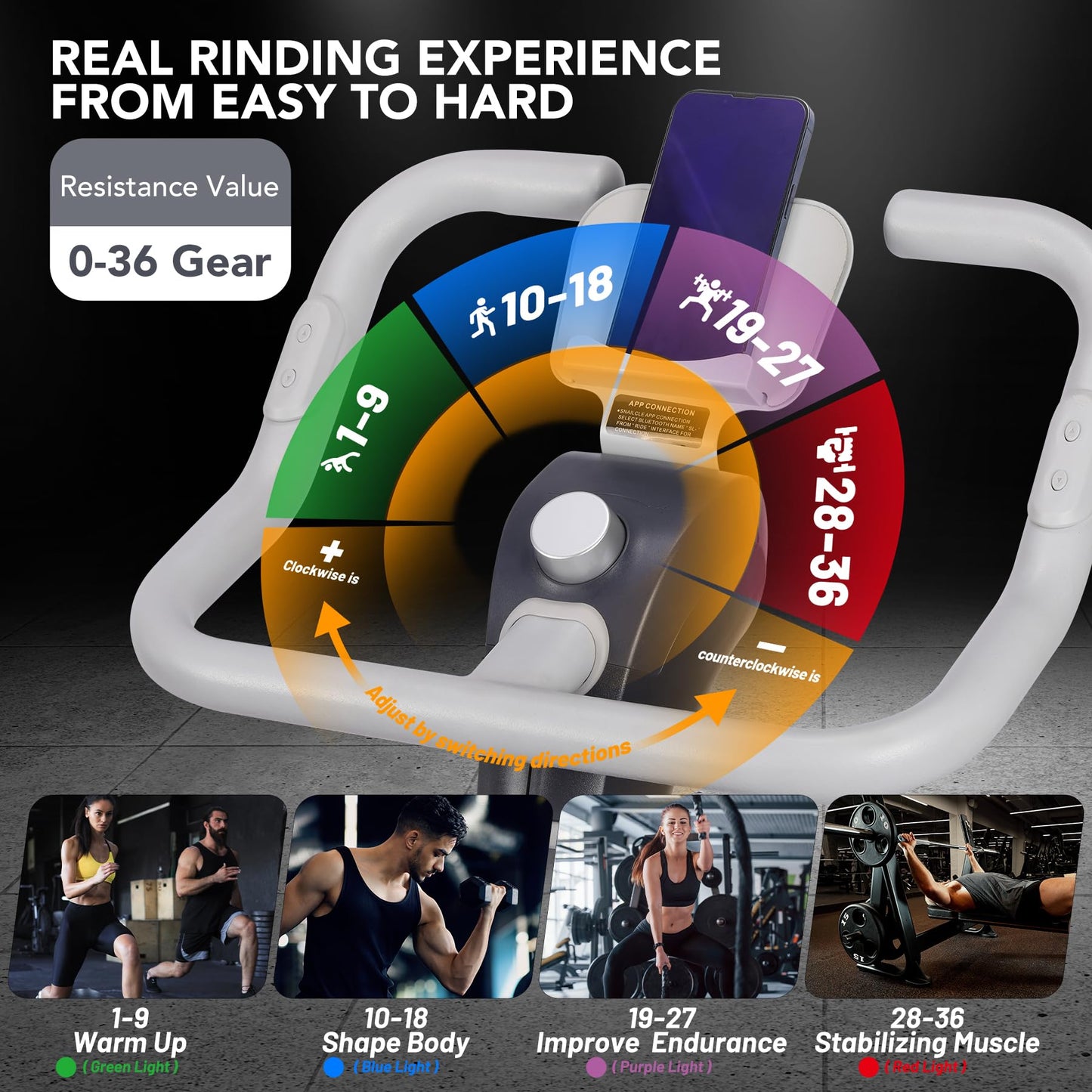 GarveeLife Exercise Bike, Programmable 36 Levels Magnetic Resistance Exercise Bike with 350 Lbs Weight Capacity, Smart Indoor Cycling Bike for Cardio Workout and Cycle Training