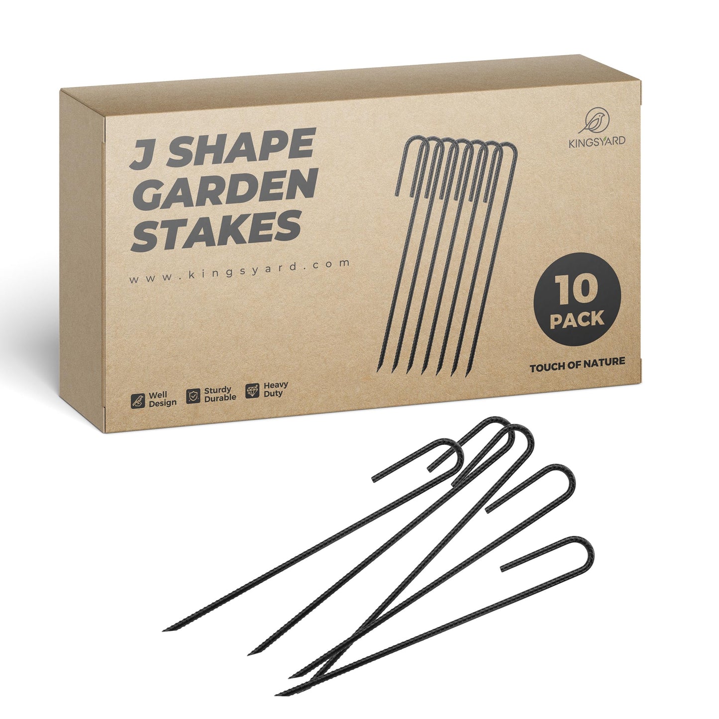 Kingsyard 10 Pack Tent Stakes Heavy Duty, 12 Inch 1/4 Inch Diameter J Shape Hook Rebar Stakes, Galvanized Steel Ground Anchors Metal Spikes for Yard, Hoses Landscape, Chain Link Fence, Black