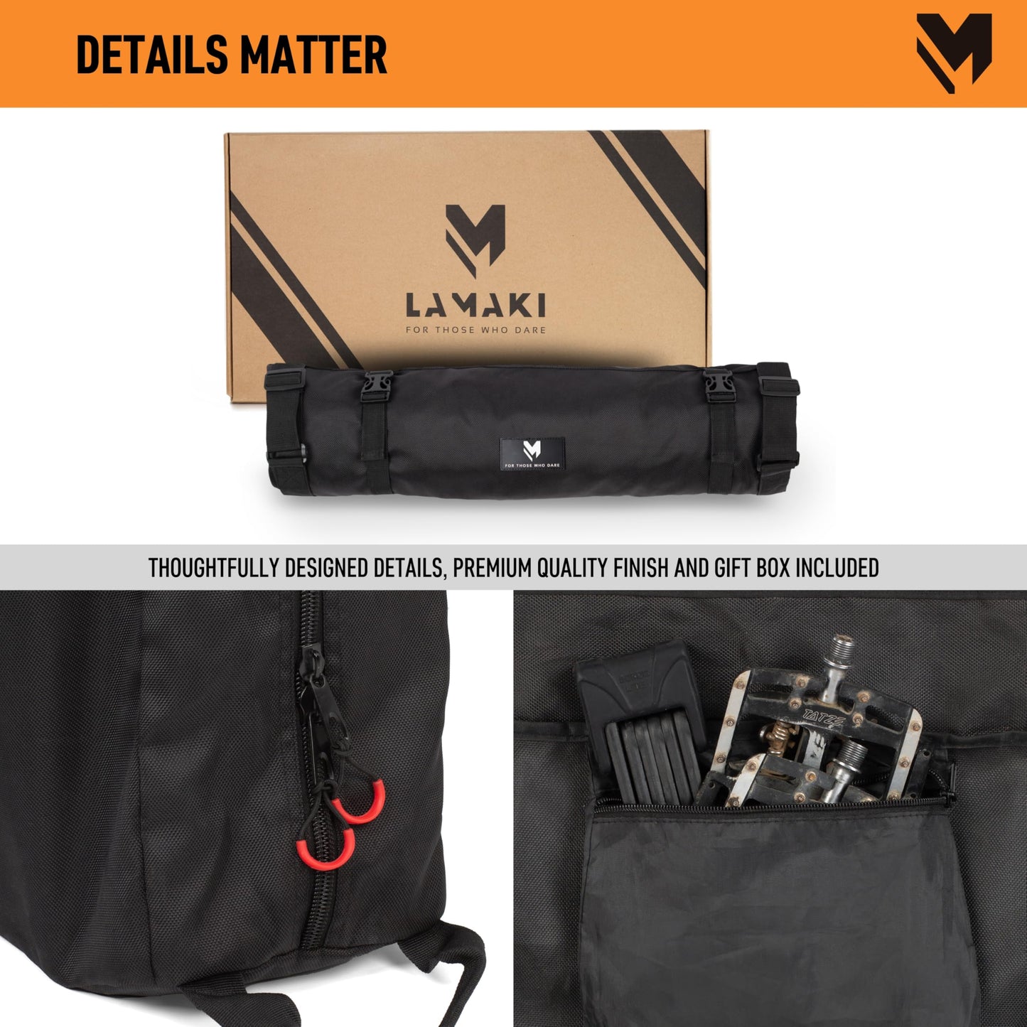 lamaki Bike Travel Bag XXL for Road & Gravel, MTB 26-29 inch - Only Remove the Front Wheel - Premium Metal Zippers, Heavy Duty Nylon 1680D - Bike Transport Bag - Ideal for Bikepacking