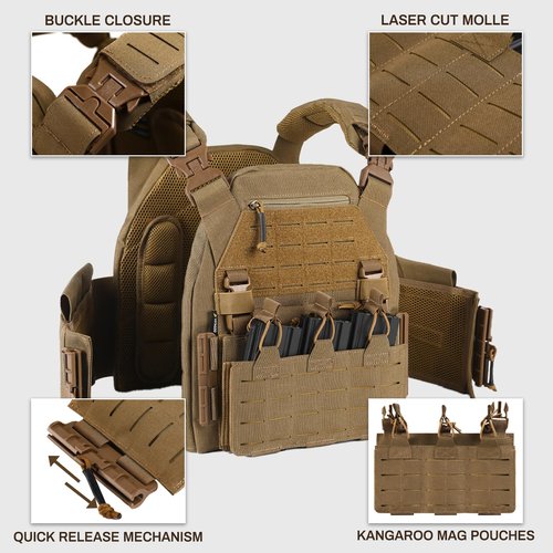 VOTAGOO GEAR Tactical Vest, Quick Release Lightweight Airsoft Vests, Adjustable Breathable Weighted Vest
