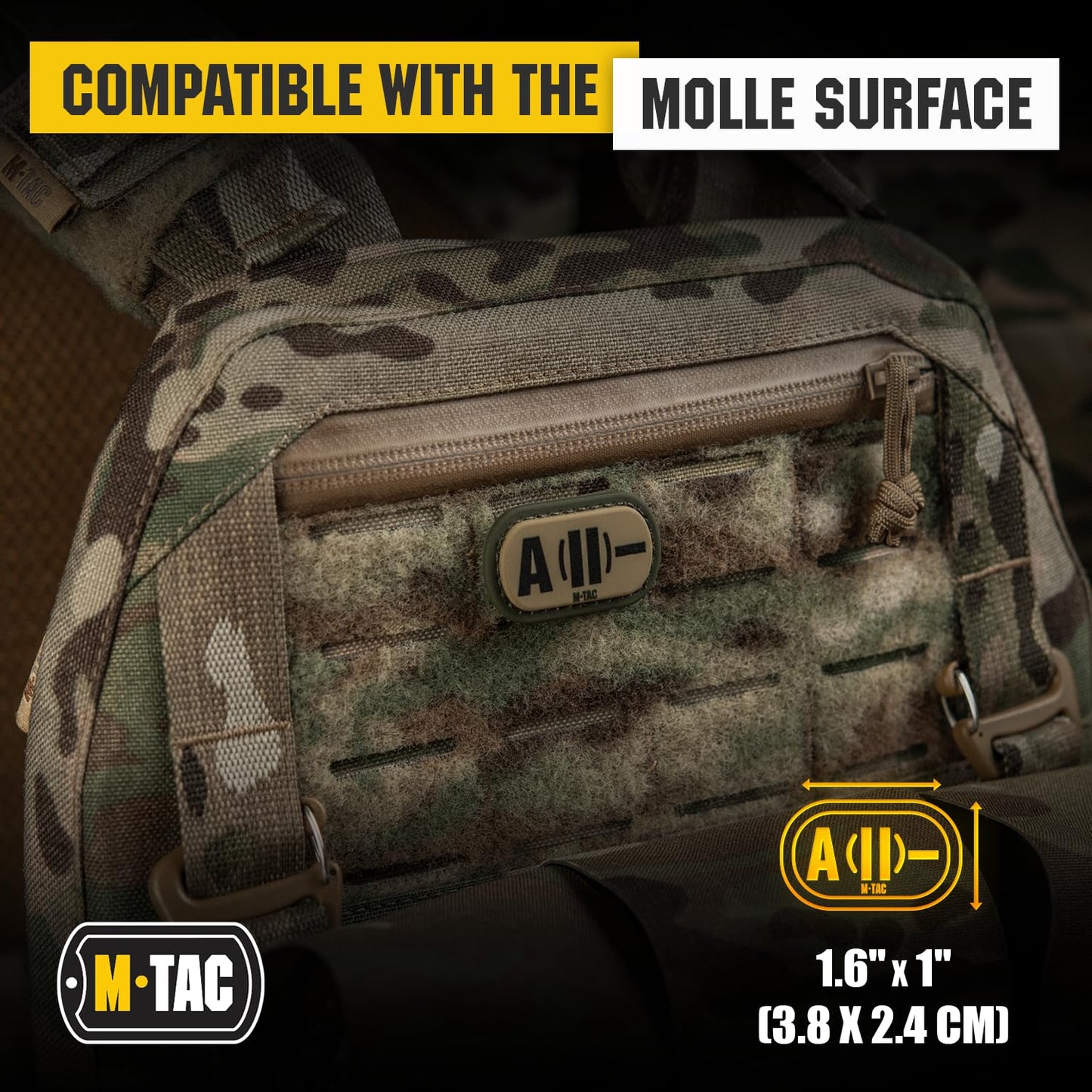 M-Tac Molle Medical Patch Blood Group - Tactical PVC Badge for Med Military Army Gear with Hook and Loop Fastener (A (II) -, Ranger Green)