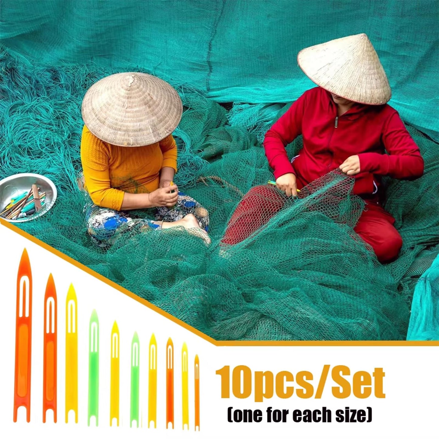10 PCS Netting Needle Shuttles Fishing Net with a Pair of Scissors, Repair Line Equipment Plastic Cast Net Mending, Needle Shuttles Repair Tool, Used for Knitting and Sewing