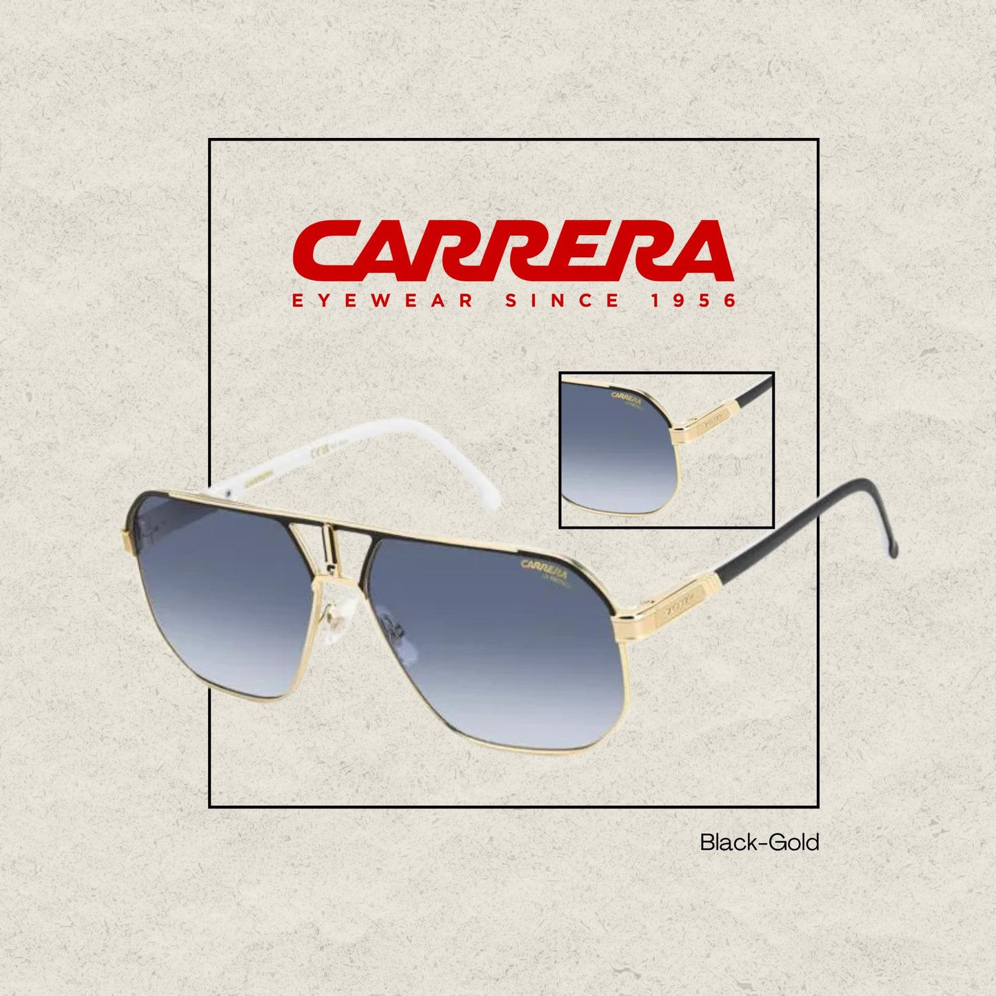 Carrera CA1062/S 2M2 62MM Black-Gold / 08 DK Blue Shaded Square Sunglasses for Men + BUNDLE With Designer iWear Complimentary Eyewear Kit