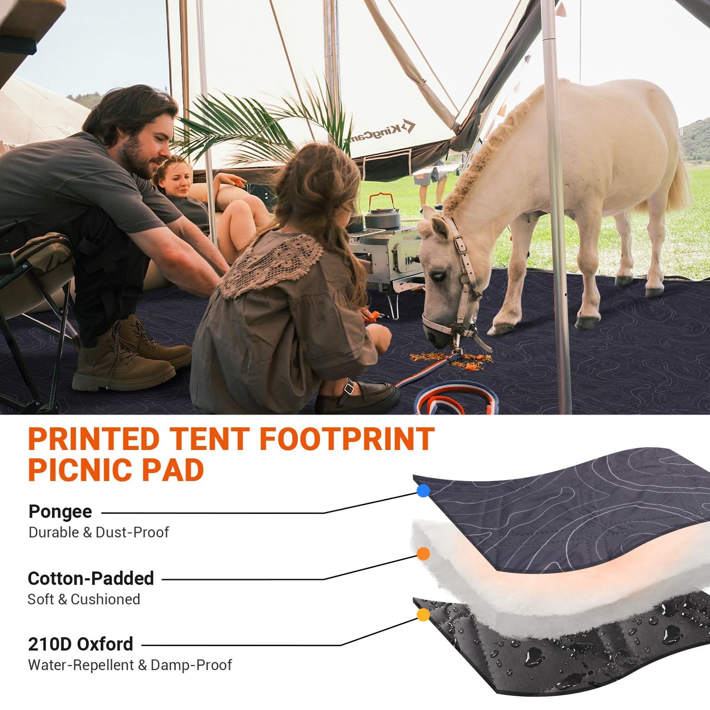 KingCamp Tent Footprint, Soft and Durable Tent Carpet Mat with Ultrasonic Seamless Padding and Waterproof Layer for Camping, Picnic, Beach & Outdoor Travel