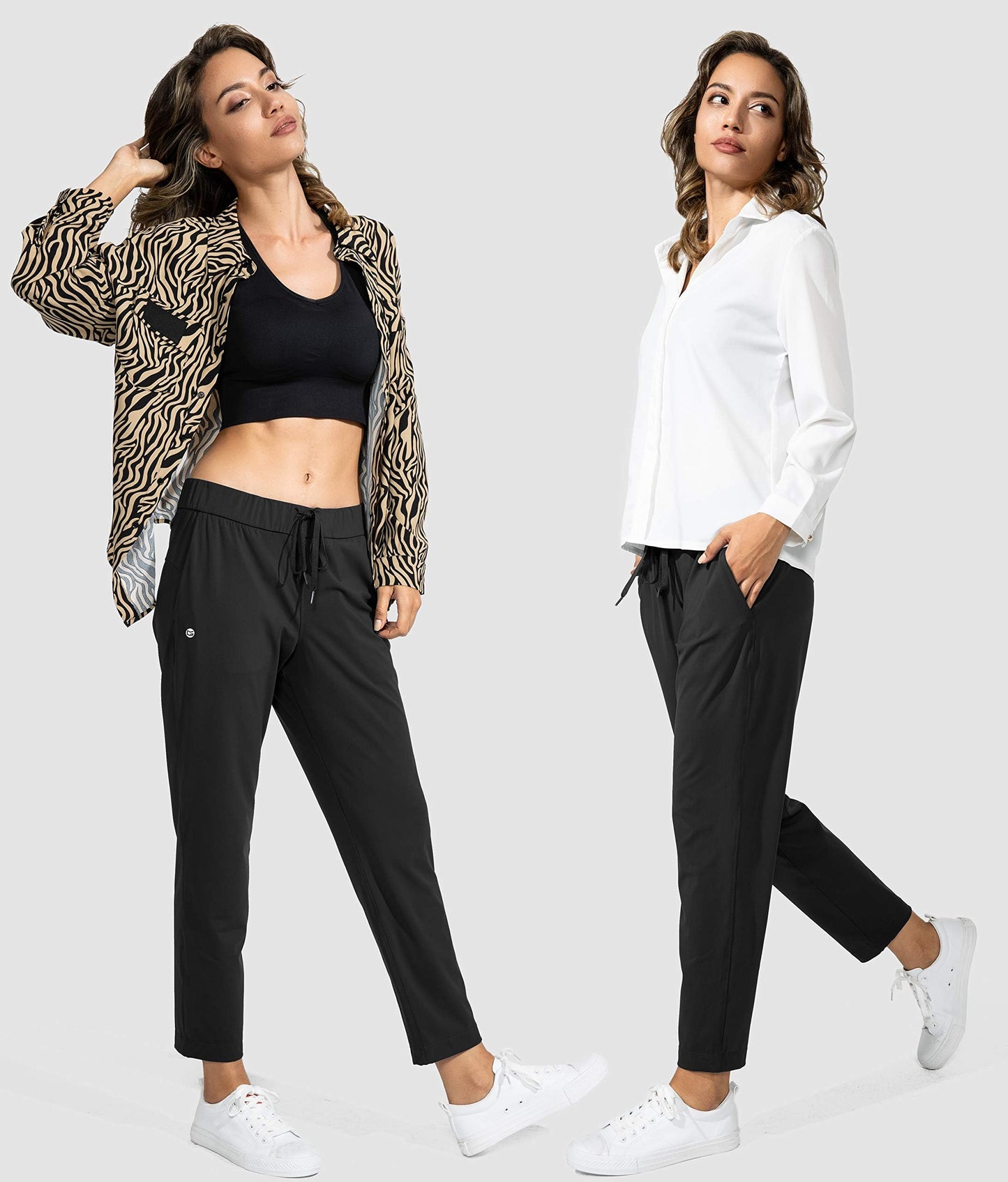 G Gradual Women's Pants with Deep Pockets 7/8 Stretch Sweatpants for Women Athletic, Golf, Lounge, Work (Black, Small)