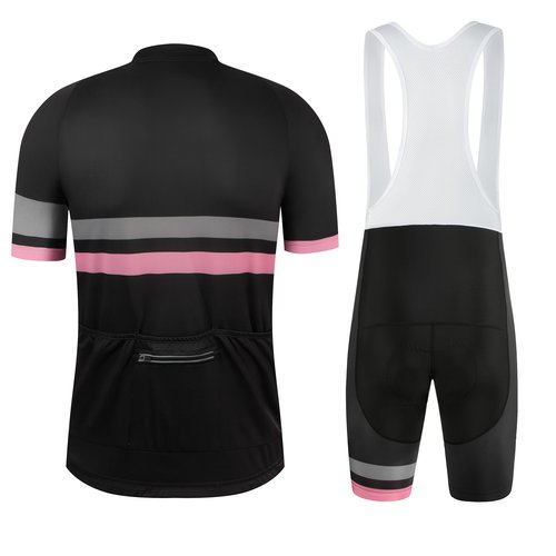 Coconut Ropamo CR Men's Cycling Jersey Set Road Bike Jersey Zipper Pocket Short Sleeves Cycling Kits Bib Shorts 3D Padded (Grey/Pink, 2XL)