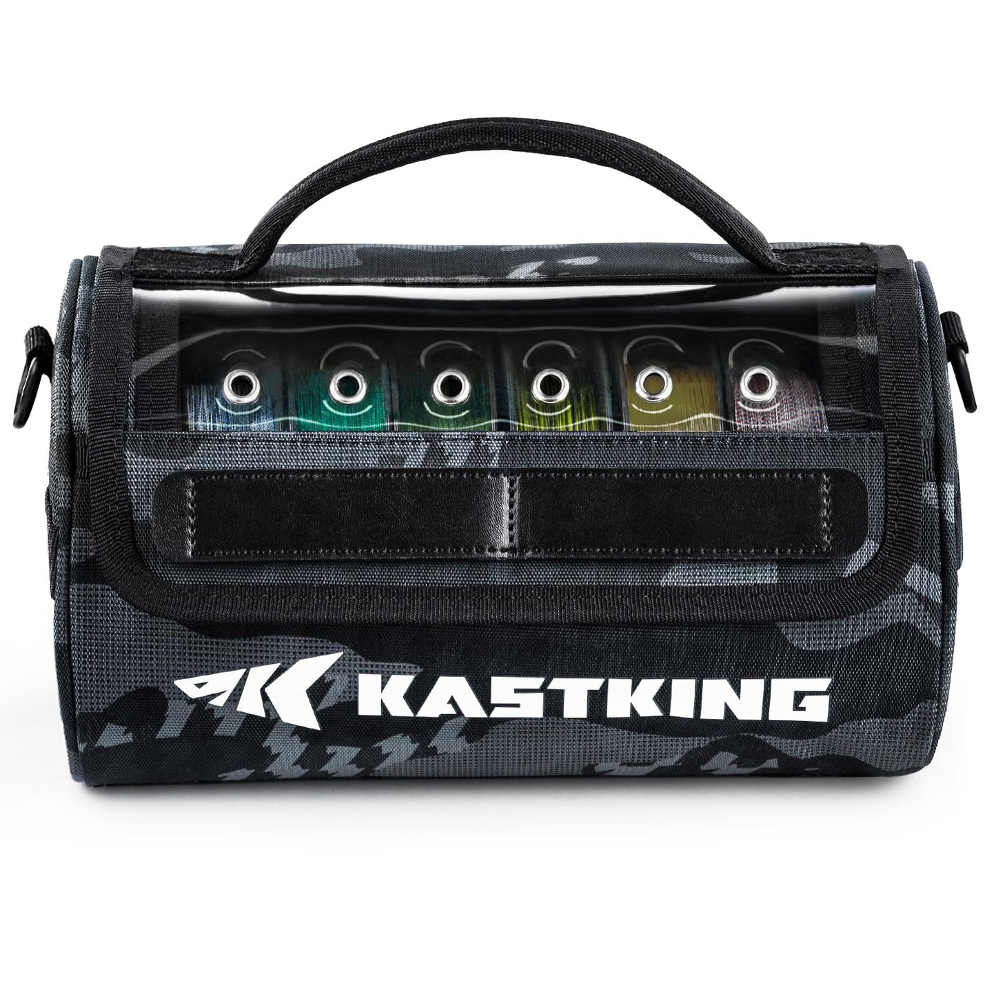 KastKing BaitSpace Line Management Bag, Fishing Line Storage Bag with Water Resistant Nylon, Clear View Window, Removable Divider for Up to 10 Spools, Tangle-free Leader Line Holder