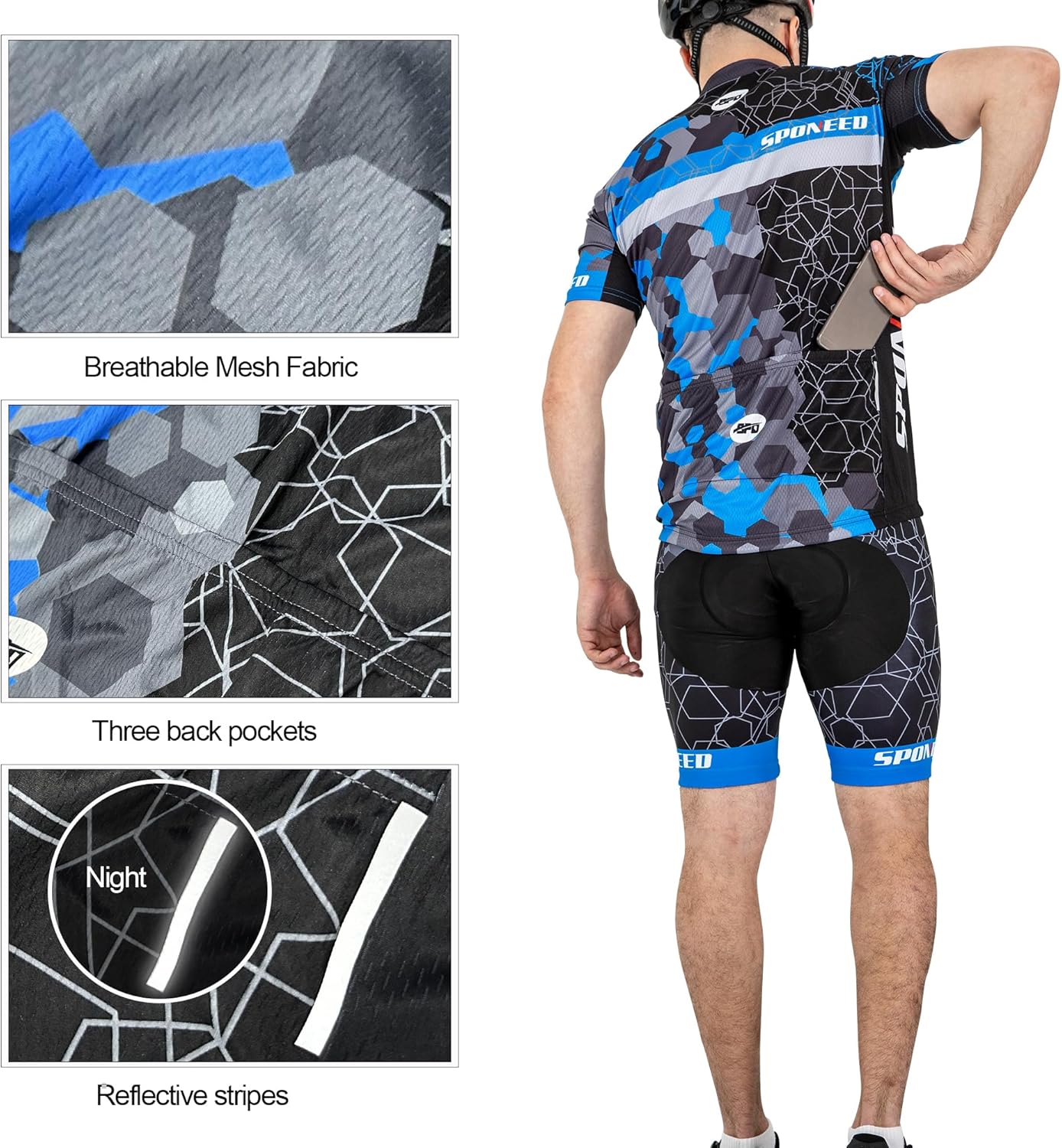 sponeed Men Cycle Outfit Set Bicycle Jersey Road Biker Shorts Trianthlon Cycling Gear Shirts