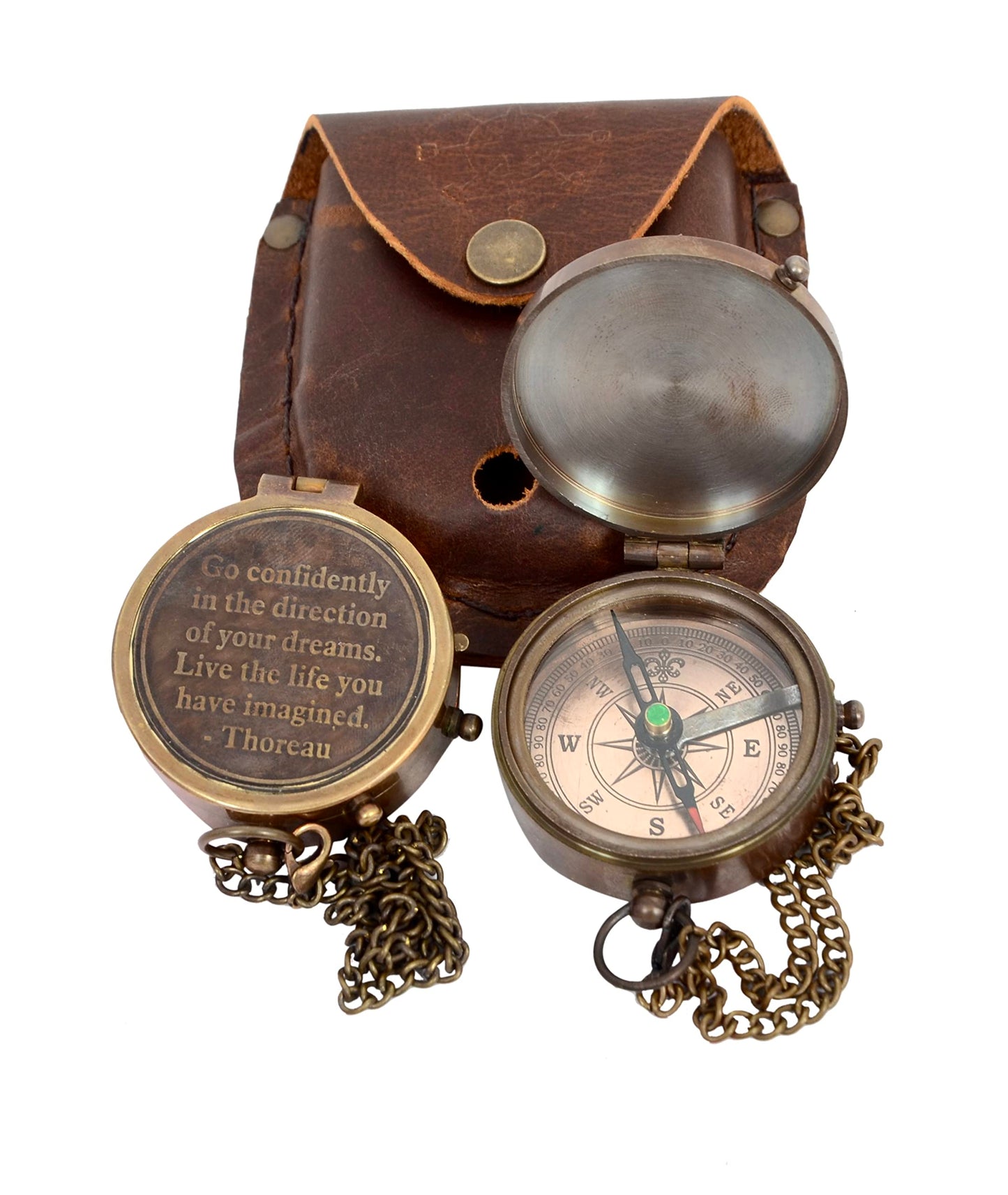 VETERIS Brass Nautical - Thoreau's Go Confidently Brass Compass, Gift for Graduation, Confirmation Day, Baptism, New Year Gift, Birthday, Anniversary, Communion, Camping Gift