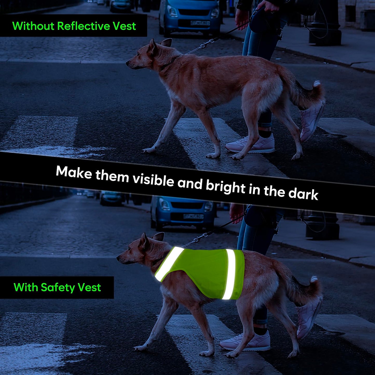 2 Pieces Dog Hunting Vest, High Visibility Reflective Vest, Soft Adjustable Hiking Vest for Outdoor Hunting and Walking Night (Fluorescent Green&Blaze Orange, L)