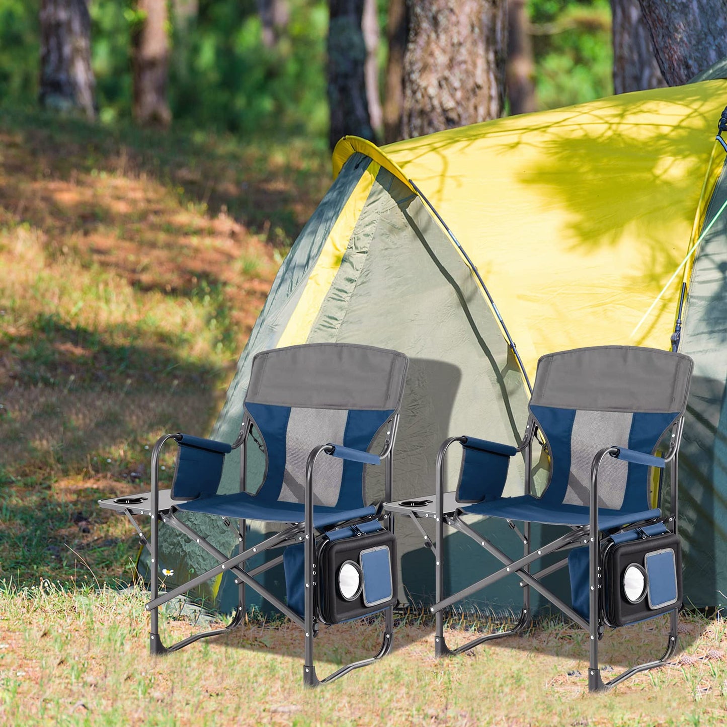 Tangkula Camping Chairs, Folding Camp Chair with Side Table, Cooler Bag, Portable Outside Padded Lawn Chair for Travel, Picnic, Fishing, Heavy Duty Oversized Director Chair for Adults, Supports 400lbs