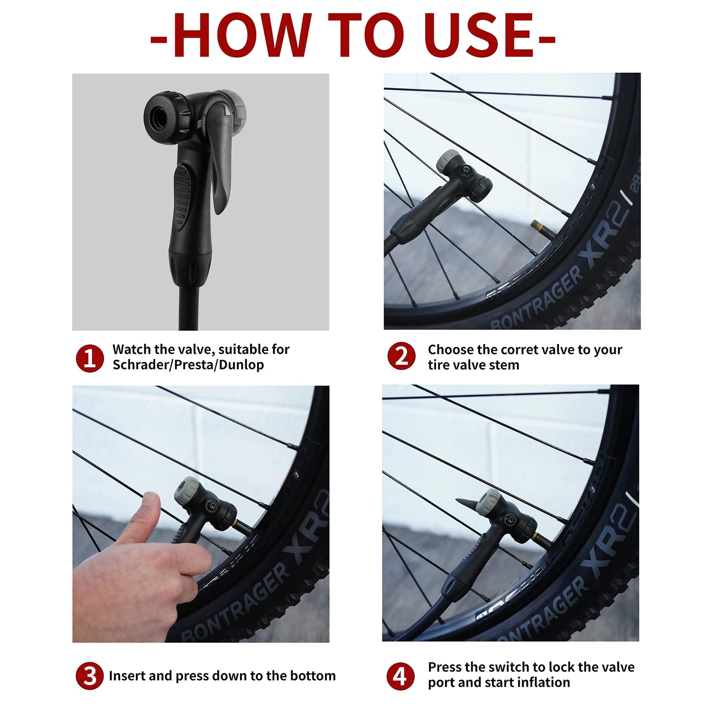 BV Bike Pump out of durable Steel - Bicycle pump 160 PSI high Pressure, Bike Tire Pump 17/24 inch Smart Valve Head, Schrader bike pump with gauge, Automatically Reversible Presta & Schrader, ball pump