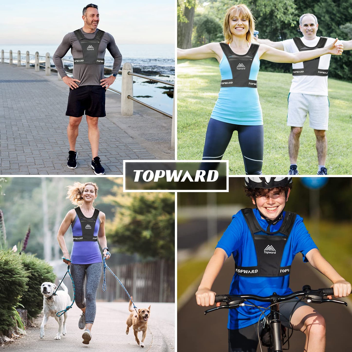 Topward Running Vest Phone Holder for Men Women, Waterproof Cell Phone & Key Pouch, Reflective Hydration Vest Train Free Workout Gear - Lightweight, Breathable Mesh Pockets - Adjustable Waistband