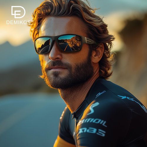 DEMIKOS Polarized Running Sunglasses for Men:Cycling Sun Glasses for Mens Womens Sports Sunglasses for Fishing Driving Wrap Around UV400 Protection Blue+Black+Red