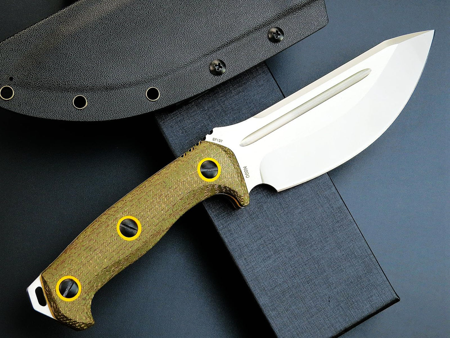 Eafengrow EF137 Fixed Blade Knife 2" Width N690 Steel Blade Micarta Handle Full Tang Heavy Duty Straight Knifes for Outdoor Working Camping Bushcraft(Green)