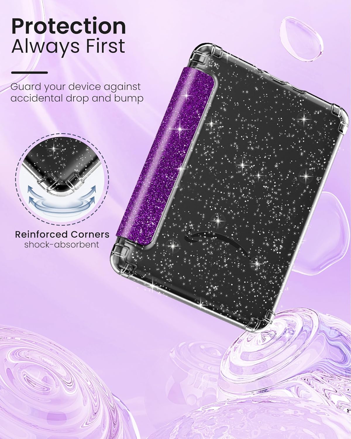 MoKo Case for All-New 7" Kindle Paperwhite 2024 12th Gen&Kindle Colorsoft Signature Edition 2024,Ultra Clear Soft Flexible Glitter TPU Back Cover Light Shell with Auto Wake/Sleep, Glitter Purple