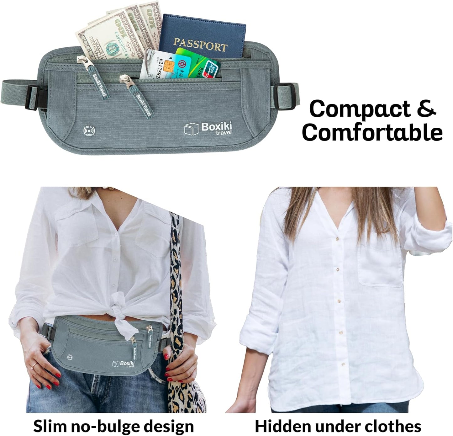 Money Belt for Travel with RFID Blocking Technology - Hidden Travel Money Pouch for Cash, Credit Cards, Passport, and Travel Valuables - Secure Water Resistant Money Belt for Men and Women (Brown)