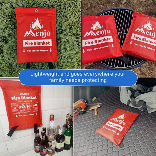 Silicone Coated Home Emergency Fire Blanket - Menjo 1-pack - Emergency Fire Blanket for Home and Kitchen Safety. BBQ, and Camping Fire Suppression Blanket. Flame Retardant 40 * 40in Blanket