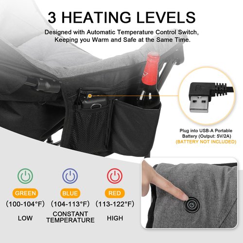 REALEAD Oversized Heated Camping Chair | Fully Thick Padded | Heated Chairs for Outdoor Sports with Back and Seat Heating | Heated Folding Chair for Adults | Support 400lbs | Battery NOT Included
