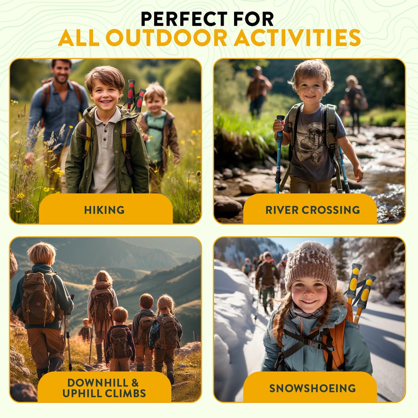 Kids Hiking Poles by USA Brand - Lightweight Collapsible Kids Walking Stick w/Quick Adjustable Flip Locks