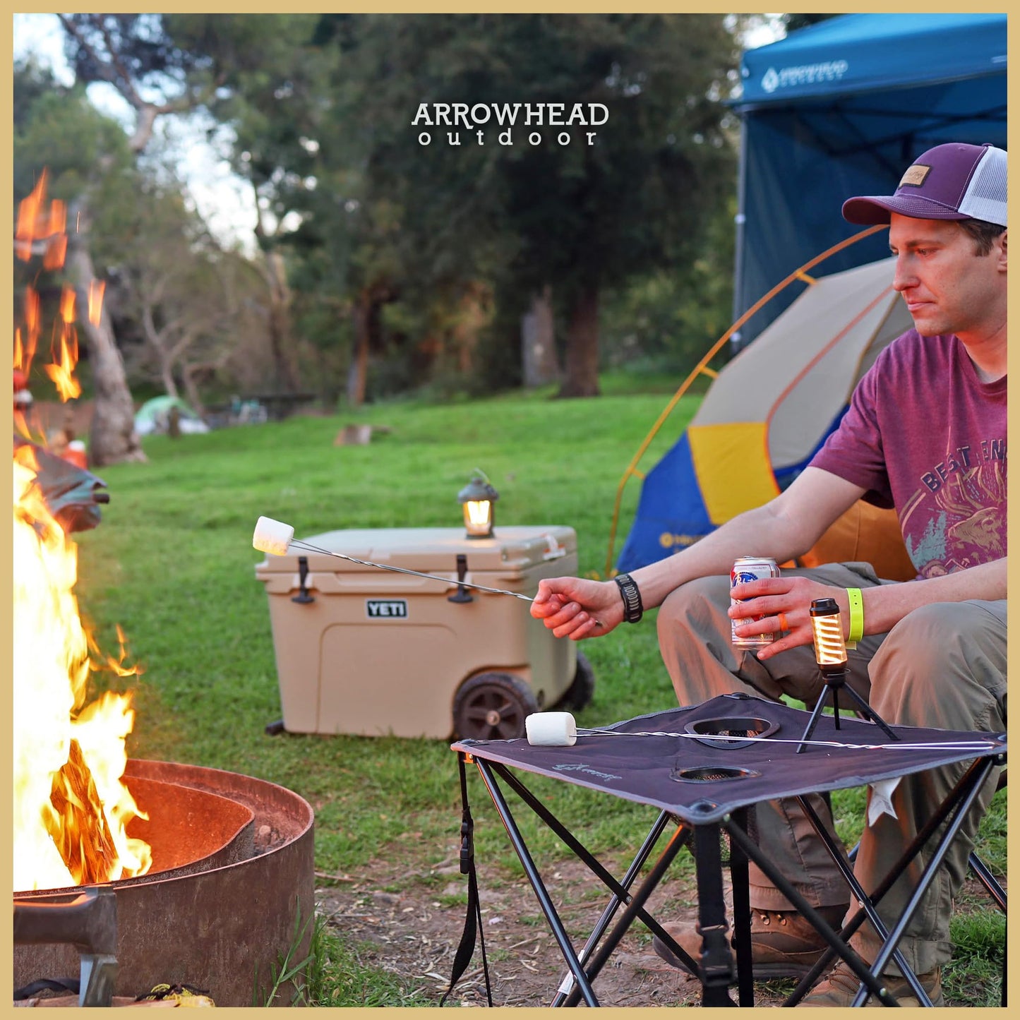 ARROWHEAD OUTDOOR 26” (66cm) Portable Camping Folding Table, 2 Cup Holders, Square, Carrying Case, Steel Frame, High-Grade 600D Canvas