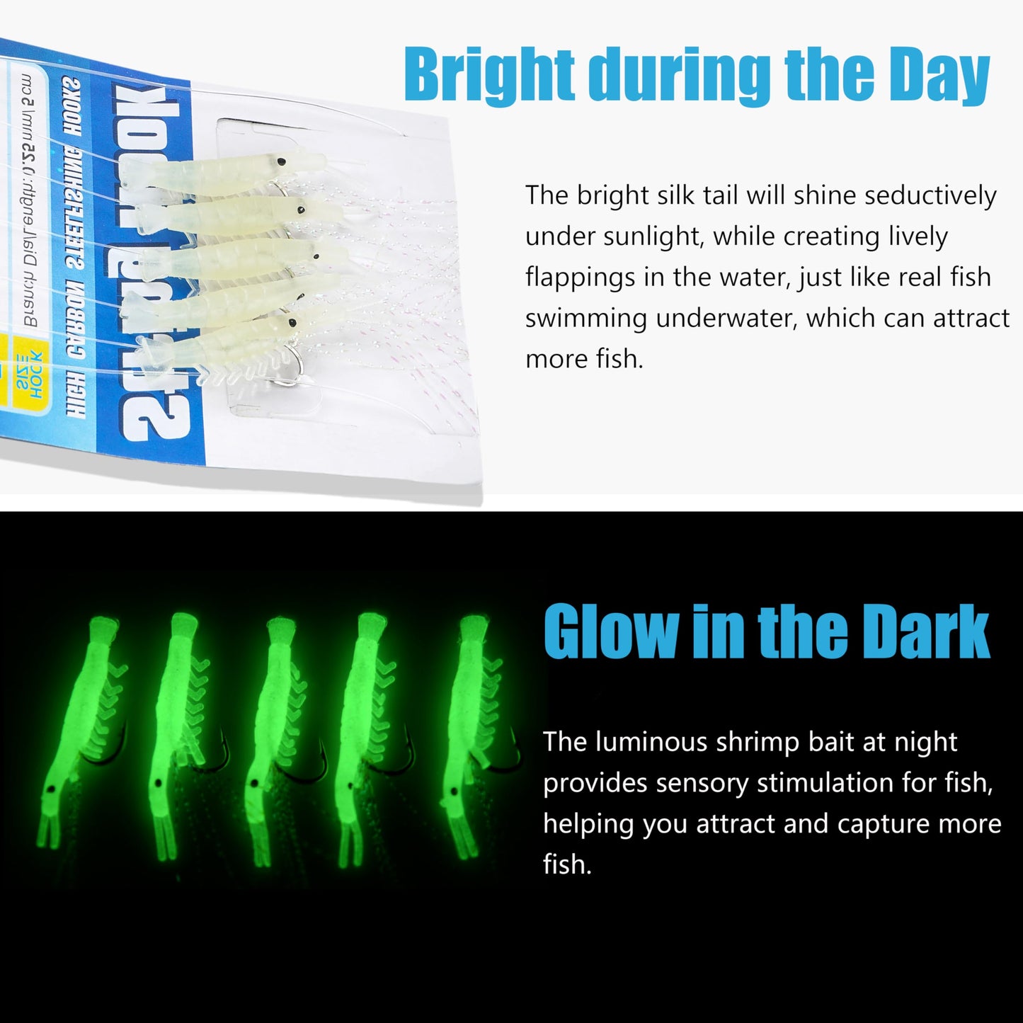 10 Packs Fishing Shrimp Lure Rigs Kit - Glow in The Dark Shrimp Baits Rigs Saltwater Fishing Rigs Tackle with Fishing Hooks for Freshwater Saltwater (Mixed Size)