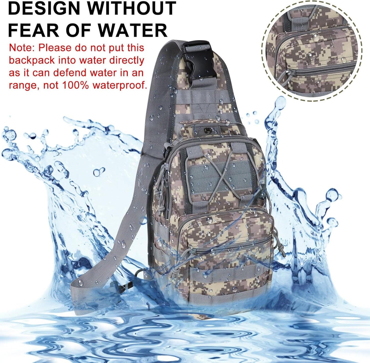 Qcute Tactical Backpack, Waterproof Military Cross-body Molle Sling Shoulder Backpack Chest Bag for Outdoor Every Day Carry
